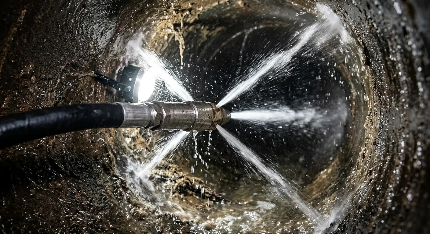 High-pressure hydro jetting nozzle cleaning sewer pipe for Storm Drain Cleaning in El Centro